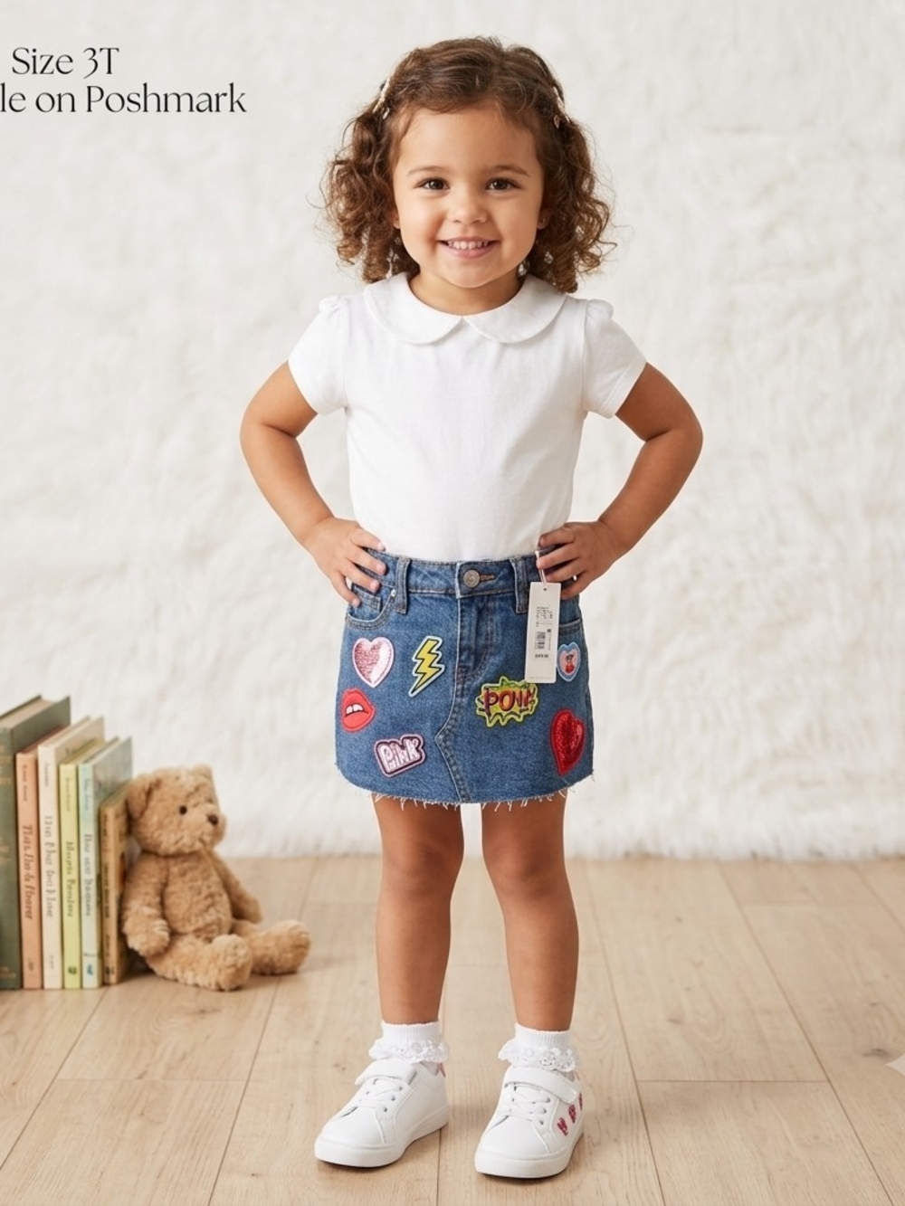 GB girls Denim Patch Skirt - Blue with Red & Yellow Patches